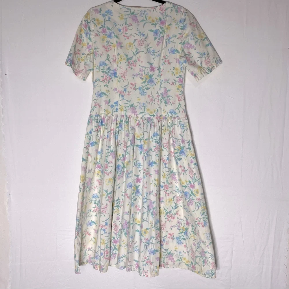 Vintage Handmade Pastel Floral Cottagecore Peasant Garden Tea Party Dress M - Picture 2 of 16